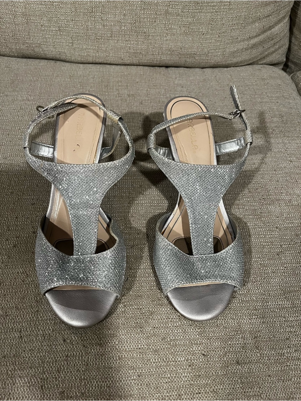 Silver T-Strap Evening Heels